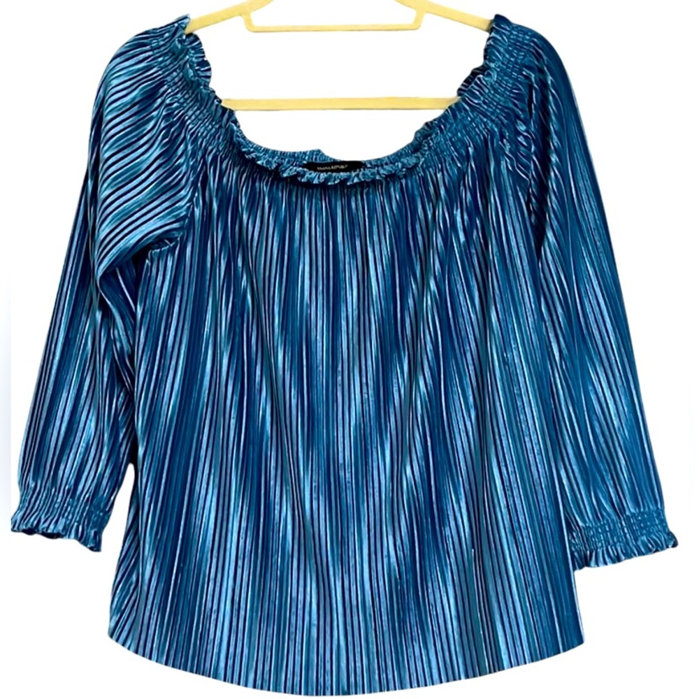 BANANA REPUBLIC Turquoise Blue Velour Plush Ribbed Peasant Style Top,Small,GUC.